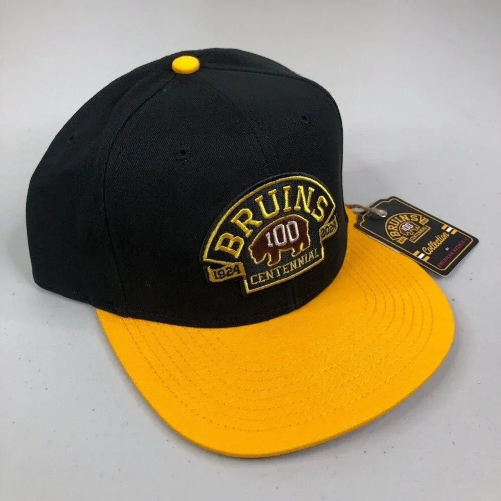 Boston Bruins Hat Black Centennial American Needle Blockhead‎ Snapback Cap 100th